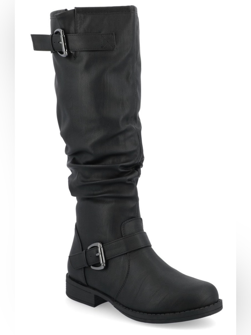 Journee Collection Black Slouch Knee-High Buckle Boot